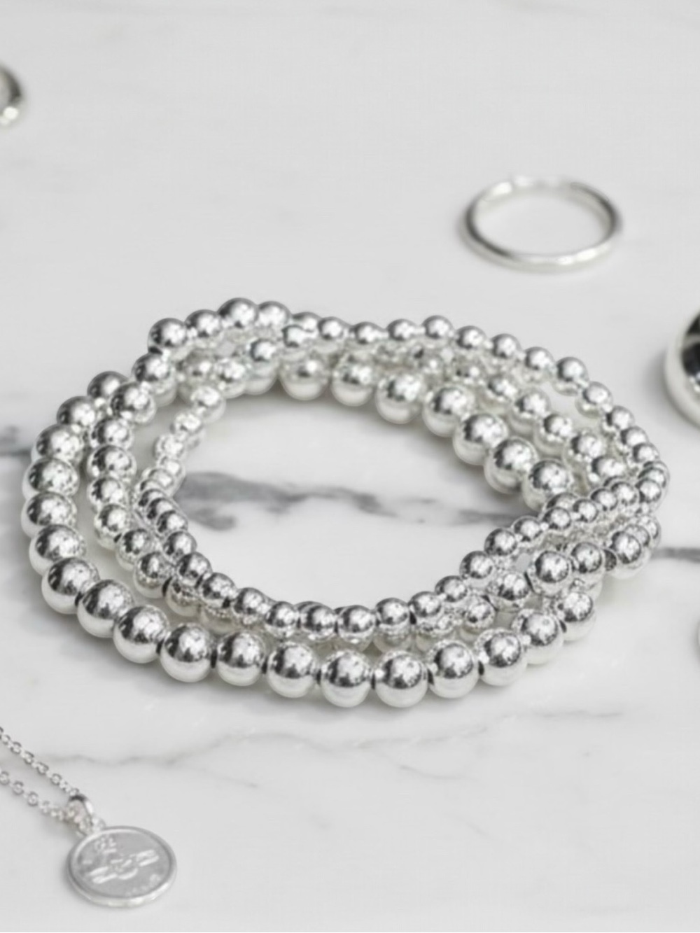 Hand Crafted Sterling Silver Beaded Bracelets Set of 3
